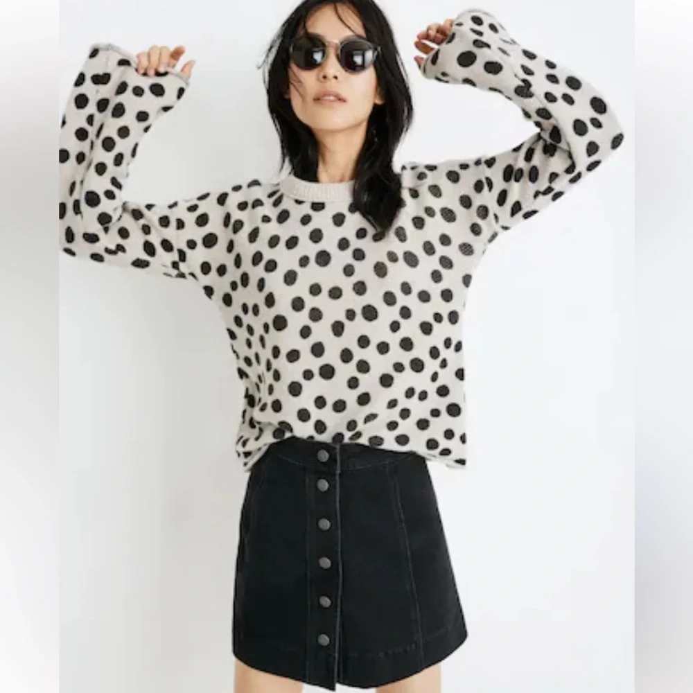 Madewell merino wool wide sleeve polkadot cream and black sweater